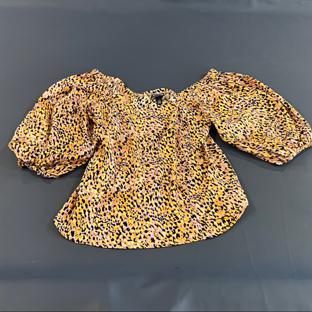 Stylish Leopard Print Puff Sleeve Blouse